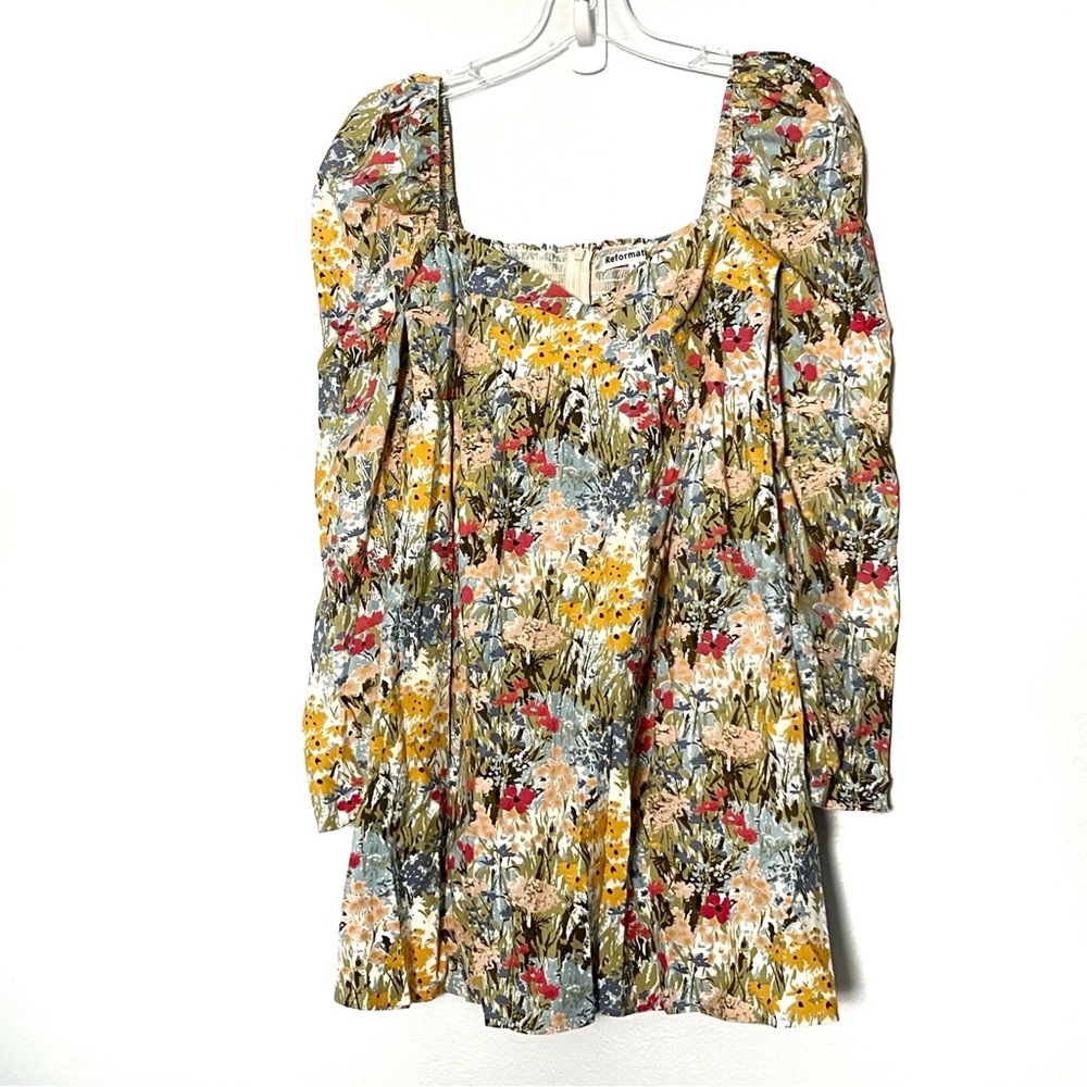 Reformation Kenzi Mini Dress‎ in Countryside Floral Puff Long Sleeve - 0